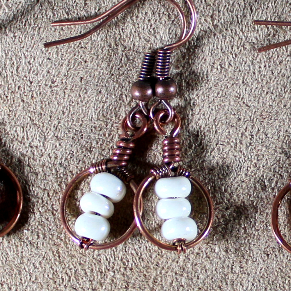 Bead earrings, wrapped copper loops with colorful beads. Pick your favorite, all hand forged pure copper, handmade in the USA