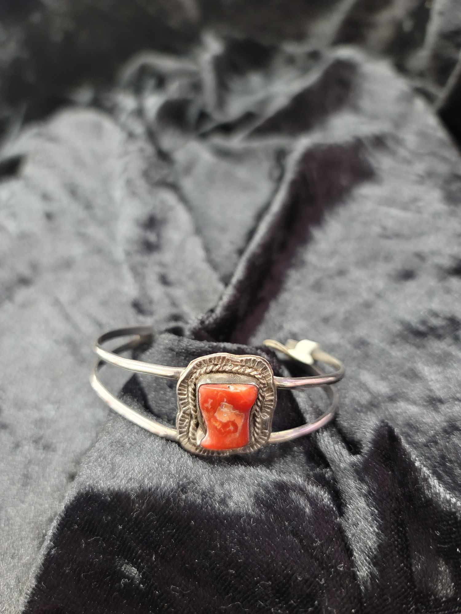 Handcrafted Sterling Silver and Coral Bracelet