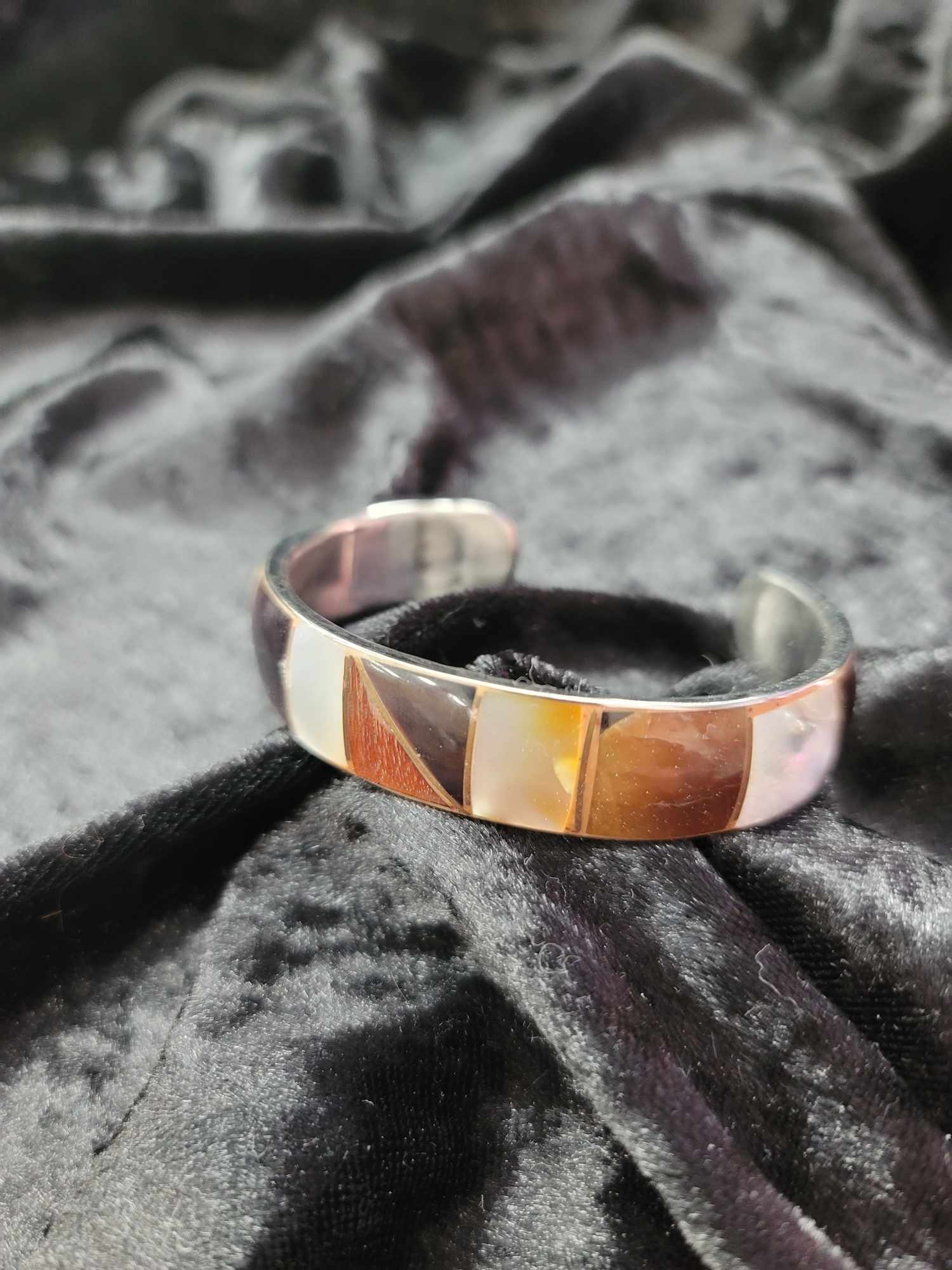 Silver, Mother of Pearl, and other Shell Stone Bracelet