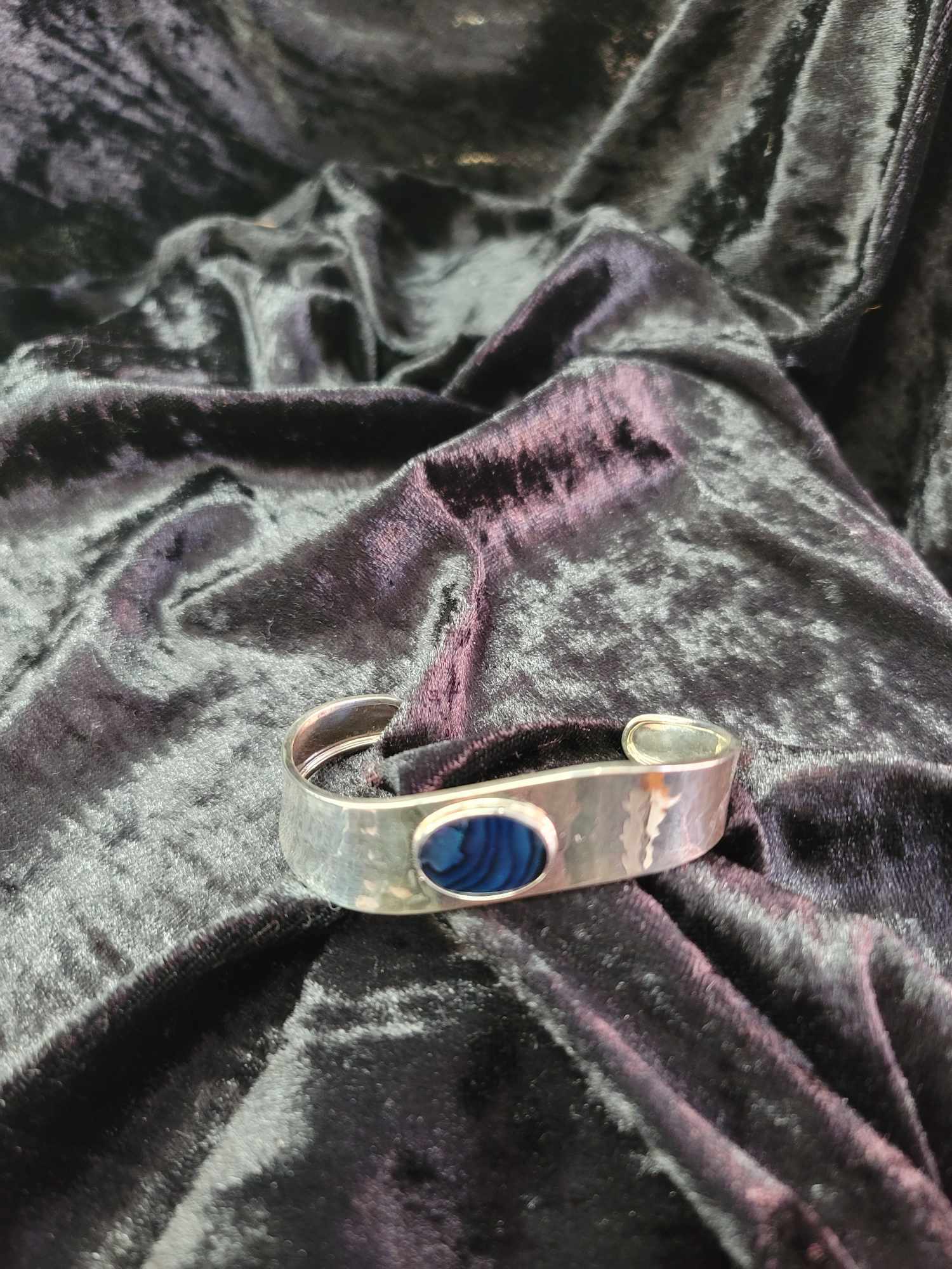 Silver Cuff and Blue Abalone Shell Bracelet