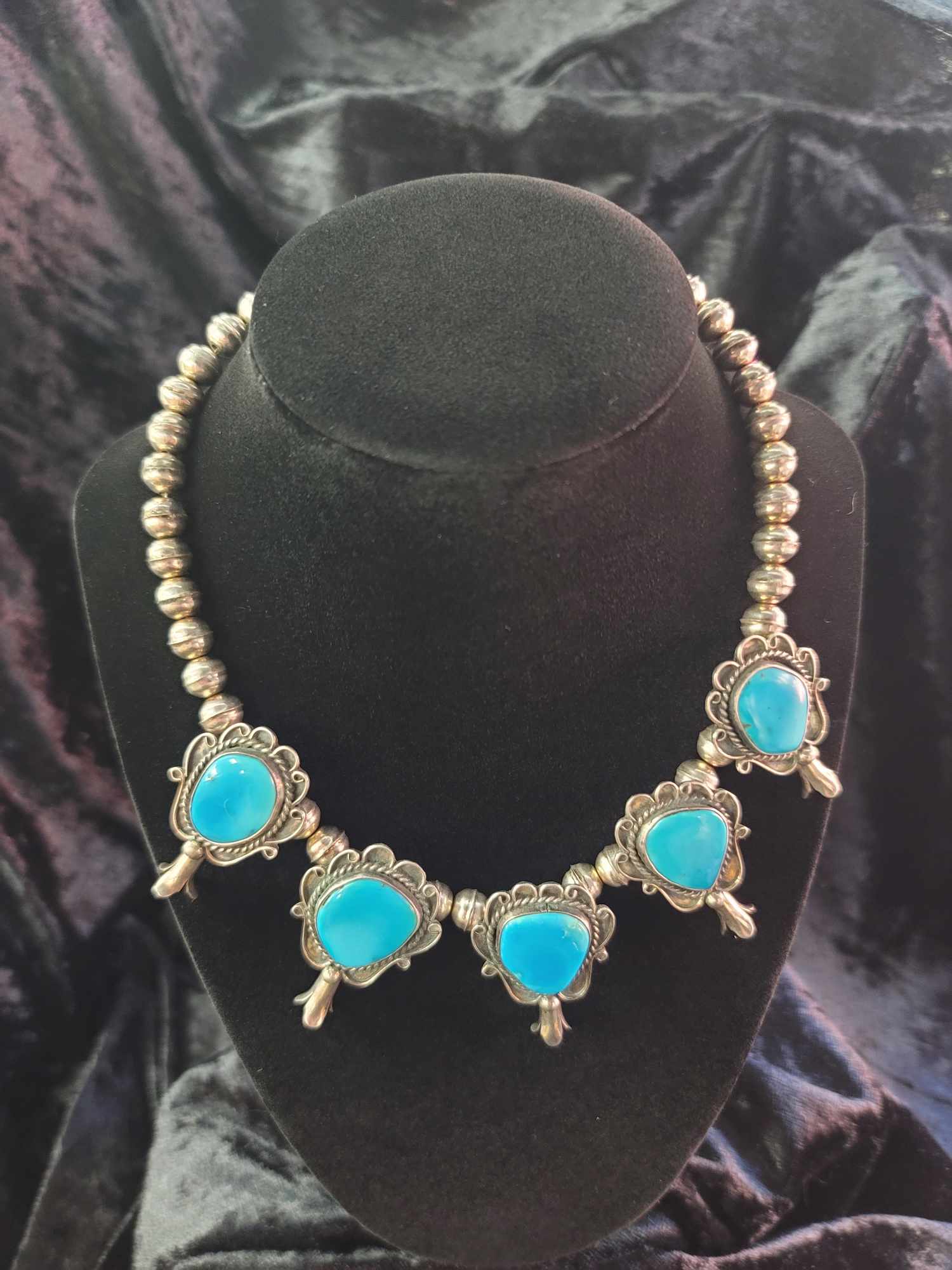 Turquoise and Squash Blossom Necklace
