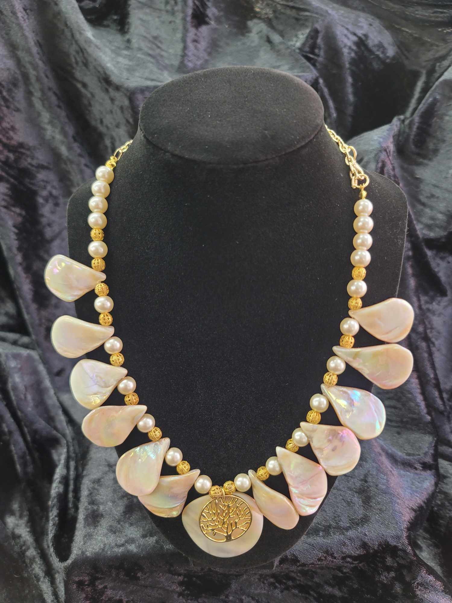 Mother of Pearl Drops, Baroque Pearl, and Tree of Life Necklace