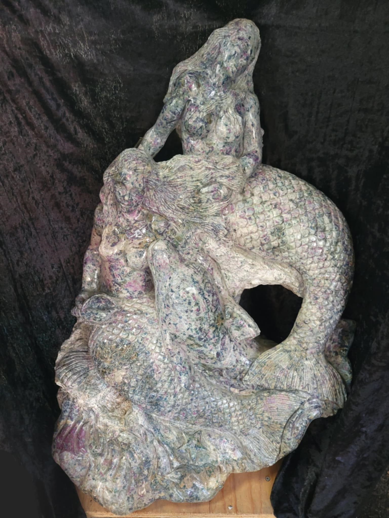 Mermaids and Dolphin Large Stone Carving