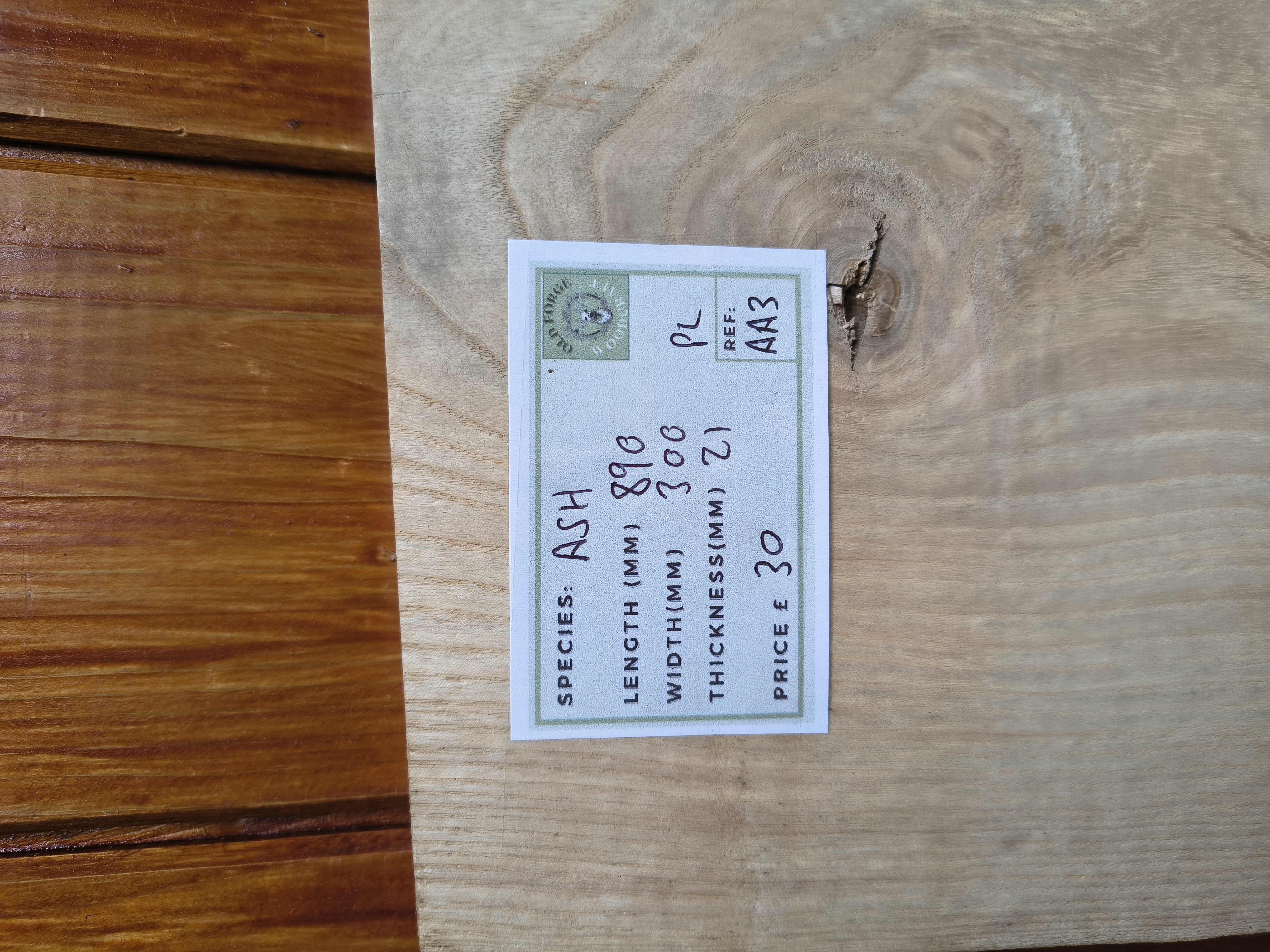 English Ash - Batch AA -Air Dried Live Edge Timber Board / Wood / Shelf - Planed
