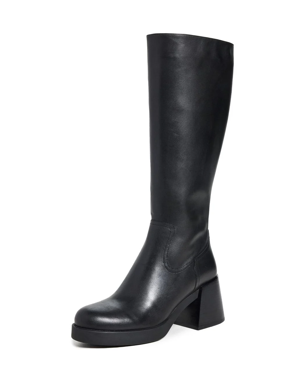Women's Black Leather Knee-High Boots
