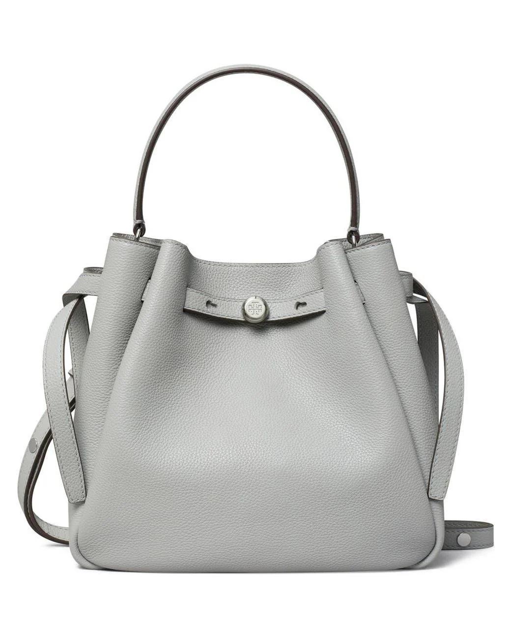 Tory Burch Women's Romy Pebbled Leather Bucket Handbag Grey