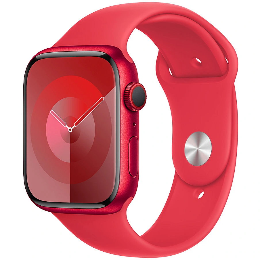 Apple Watch Series 9 [GPS + Cellular 45mm] Smartwatch with (Product) RED Aluminum Case with (Product) RED Sport Band S/M. Fitness Tracker, Blood Oxygen & ECG Apps, Always-On Retina Display