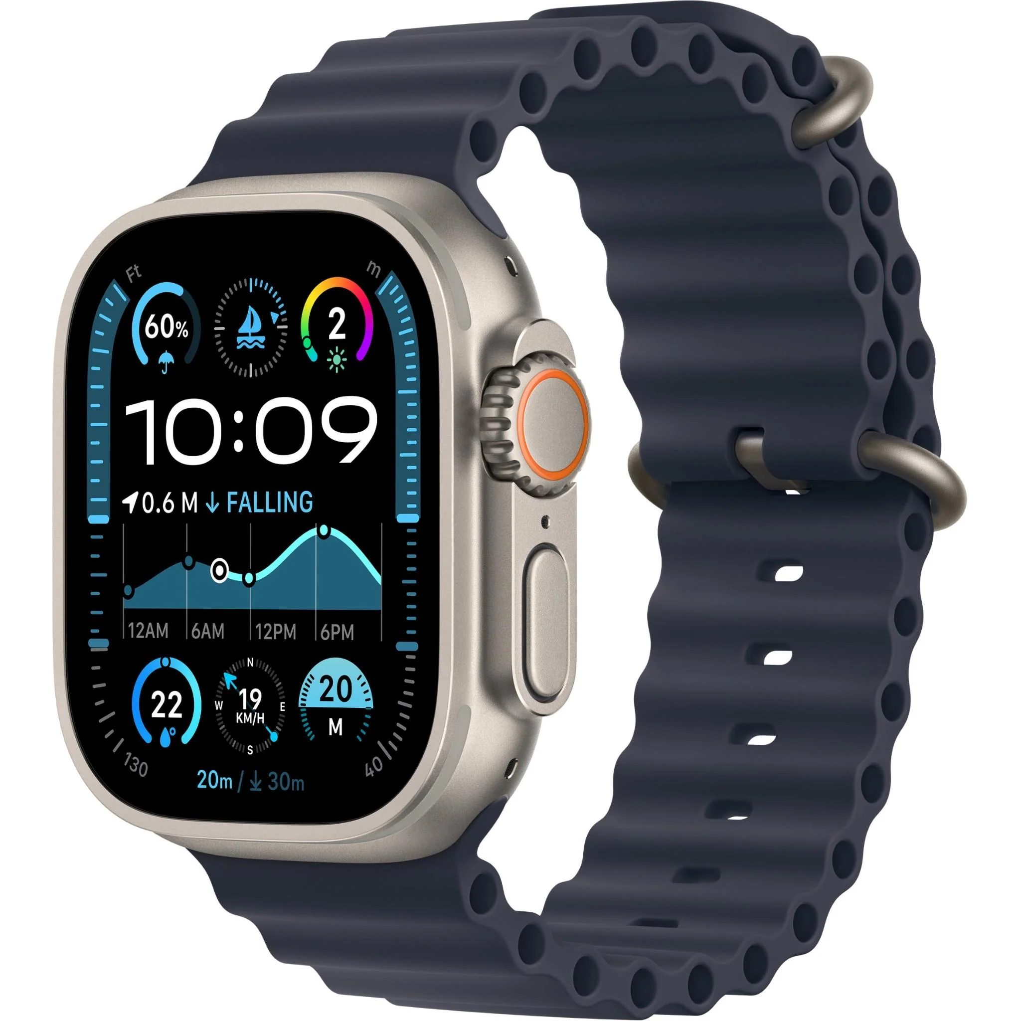 Apple Watch Ultra 2 [GPS + Cellular 49mm] Smartwatch with Rugged Titanium Case & Blue Ocean Band One Size. Fitness Tracker, Precision GPS, Action Button, Extra-Long Battery Life