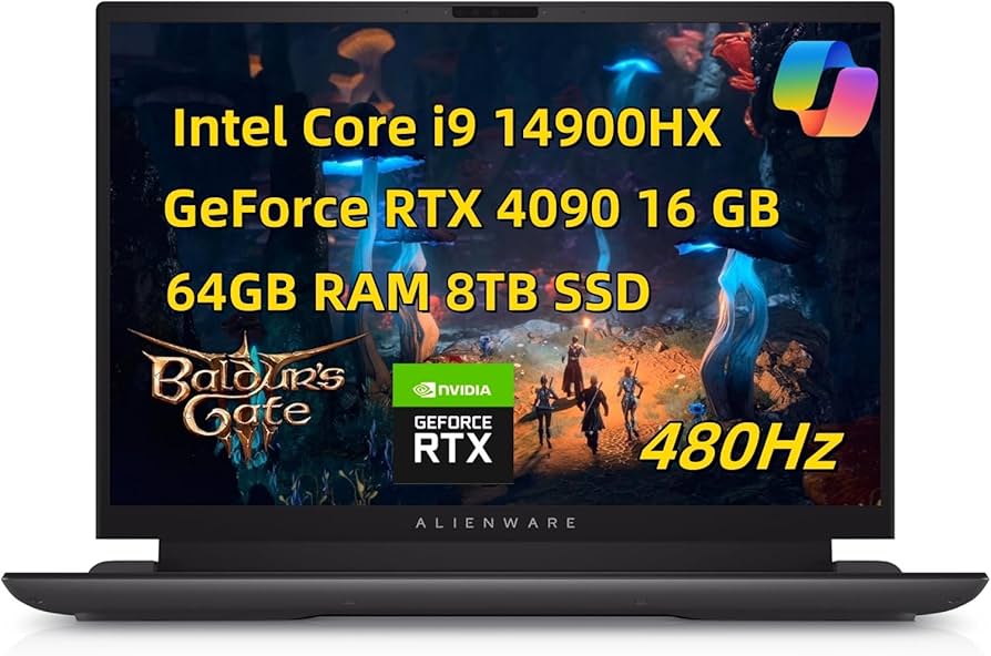 NewestDell Alien.ware m18 R2 Gaming Laptop, 18" FHD+ 480Hz 3ms, Intel Core i9 14900HX, 64 GB RAM 4 TB SSD, NVIDI.A GeForce RTX 4090 16 GB, CherryMX mechanical keyboard with Copilot key Windows 11