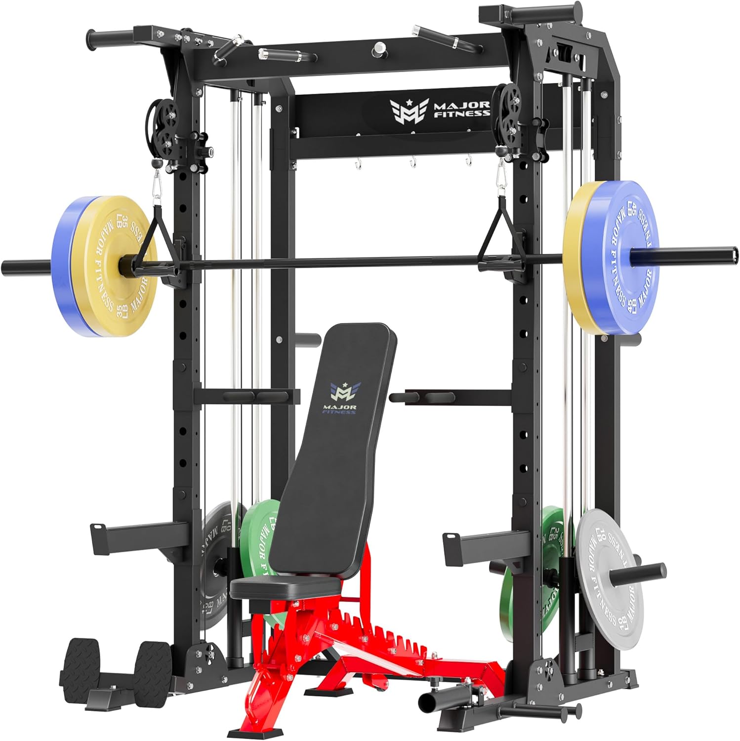 MAJOR FITNESS F22 Multi-Functional Power Rack—1600lbs Capacity All-in-One Squat Rack with Dual Pulley System for Home Gym Strength Training