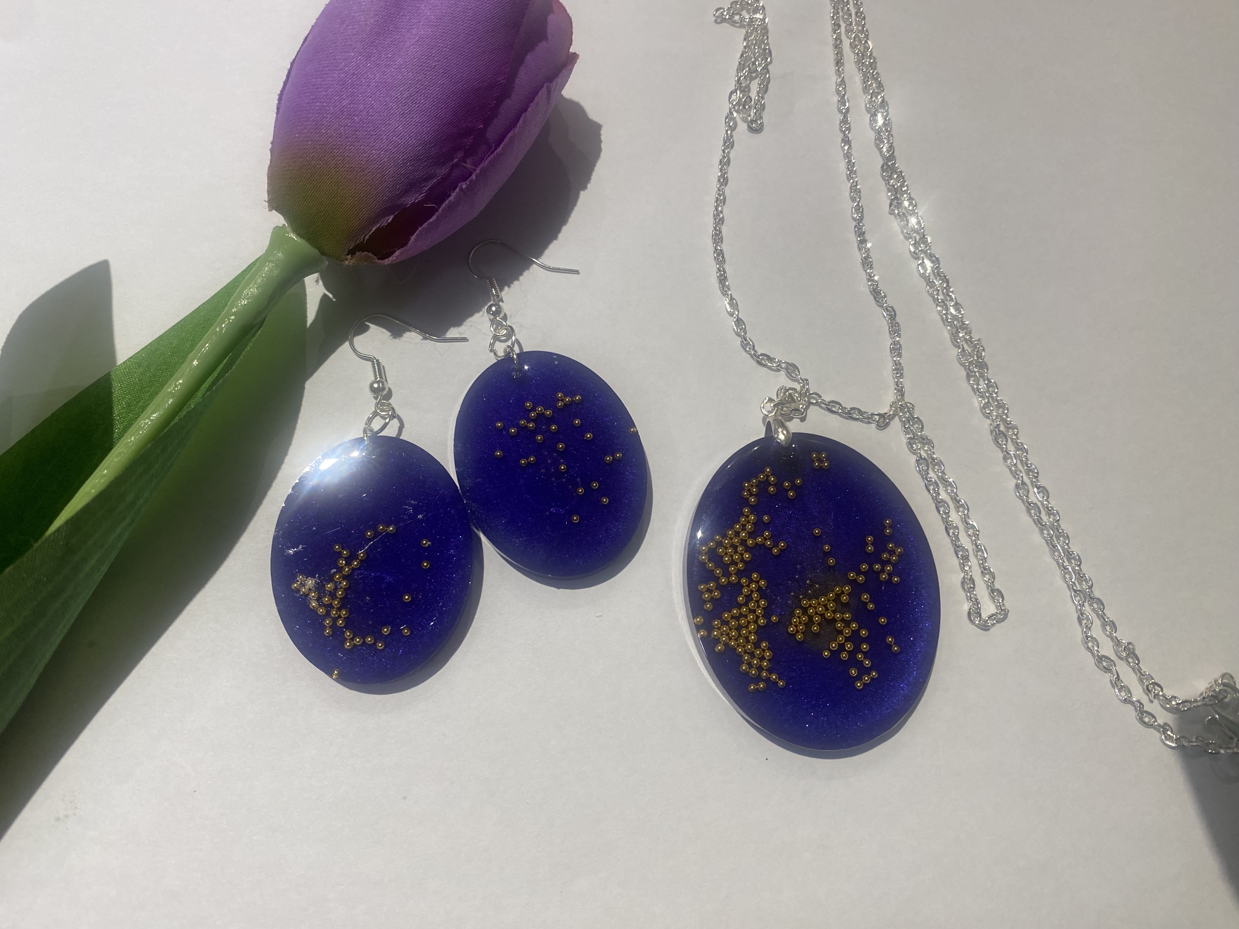 Blue resin jewelry set