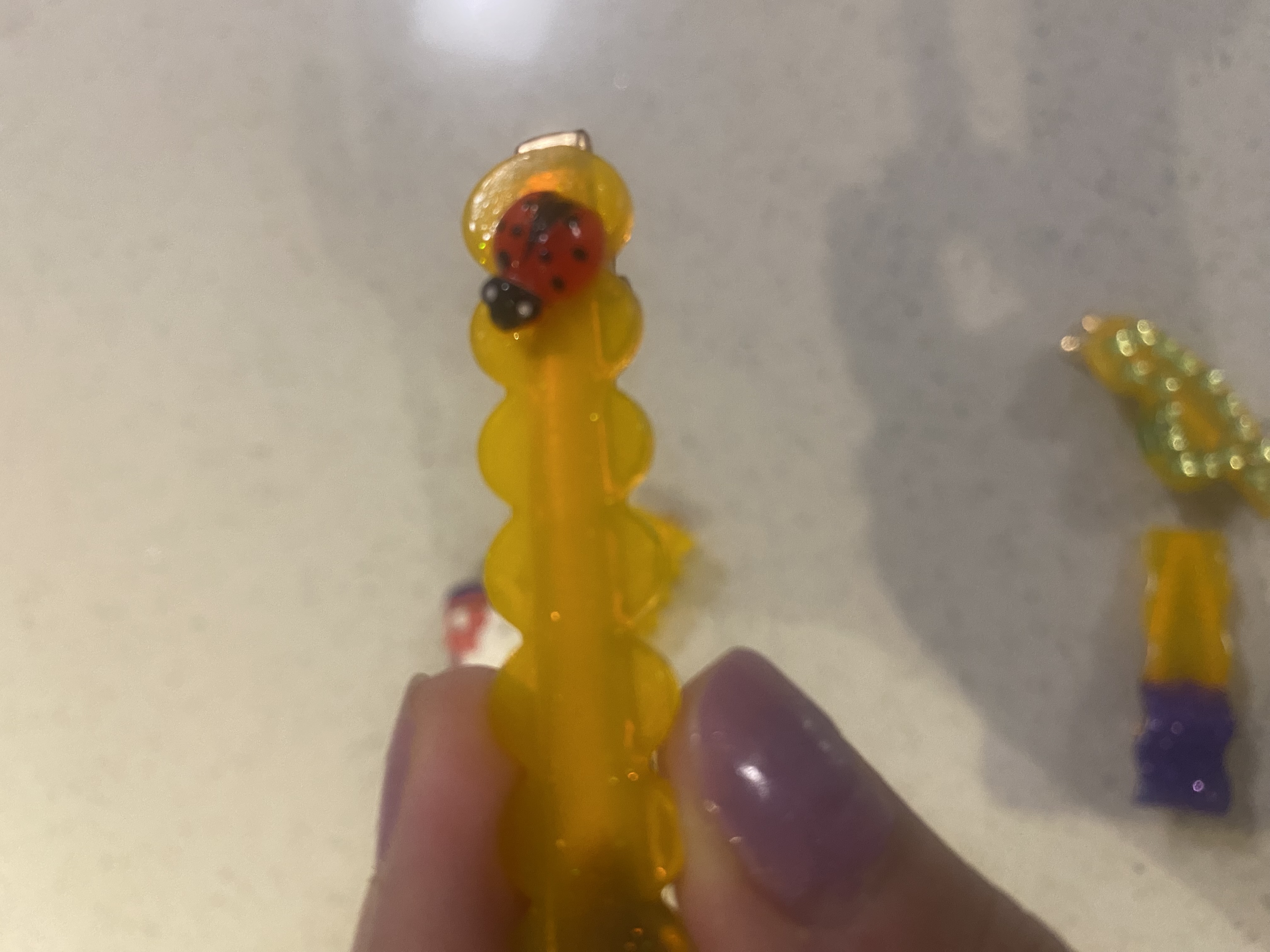 Yellow Resin Zigzag Hair Clip with Ladybug