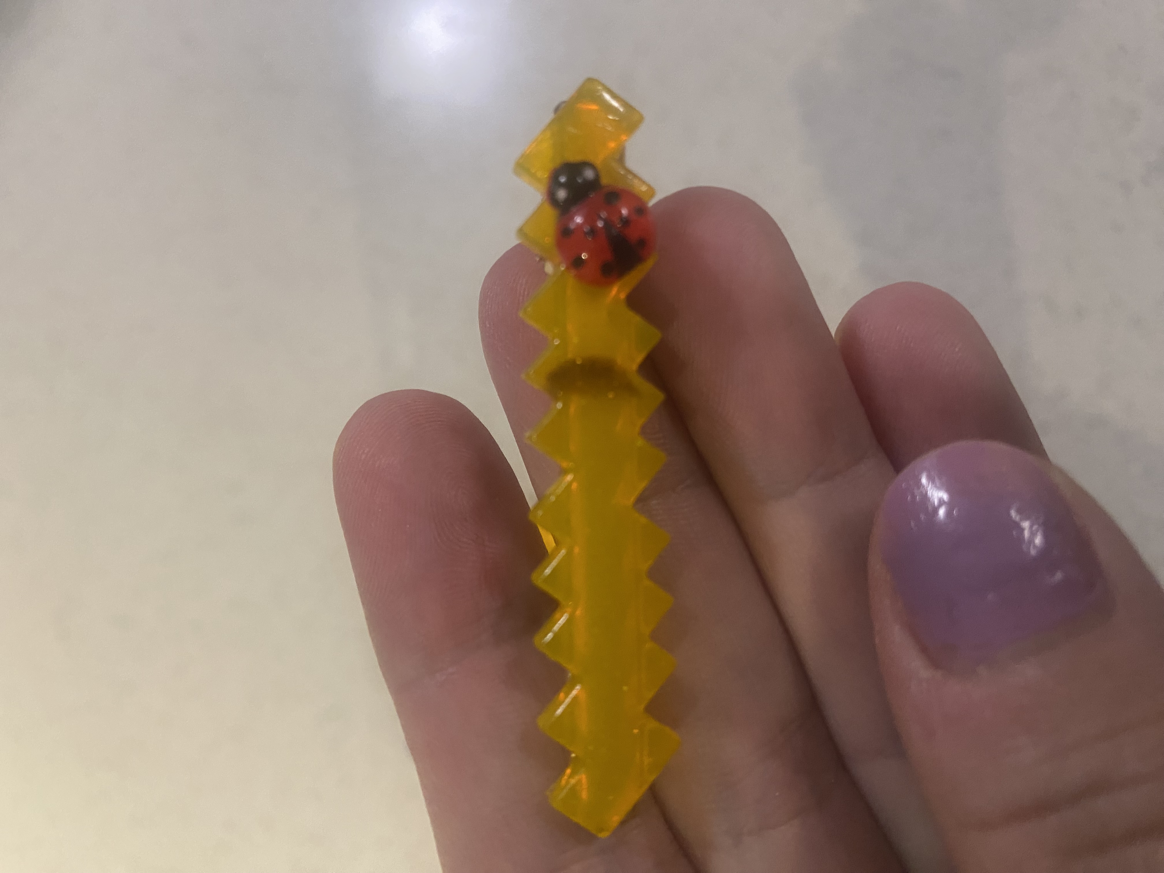 Yellow Resin Zigzag Hair Clip with Ladybug