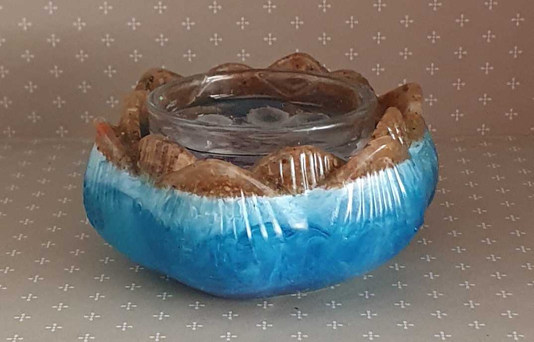 Porta velas efeito mar em resina epoxi