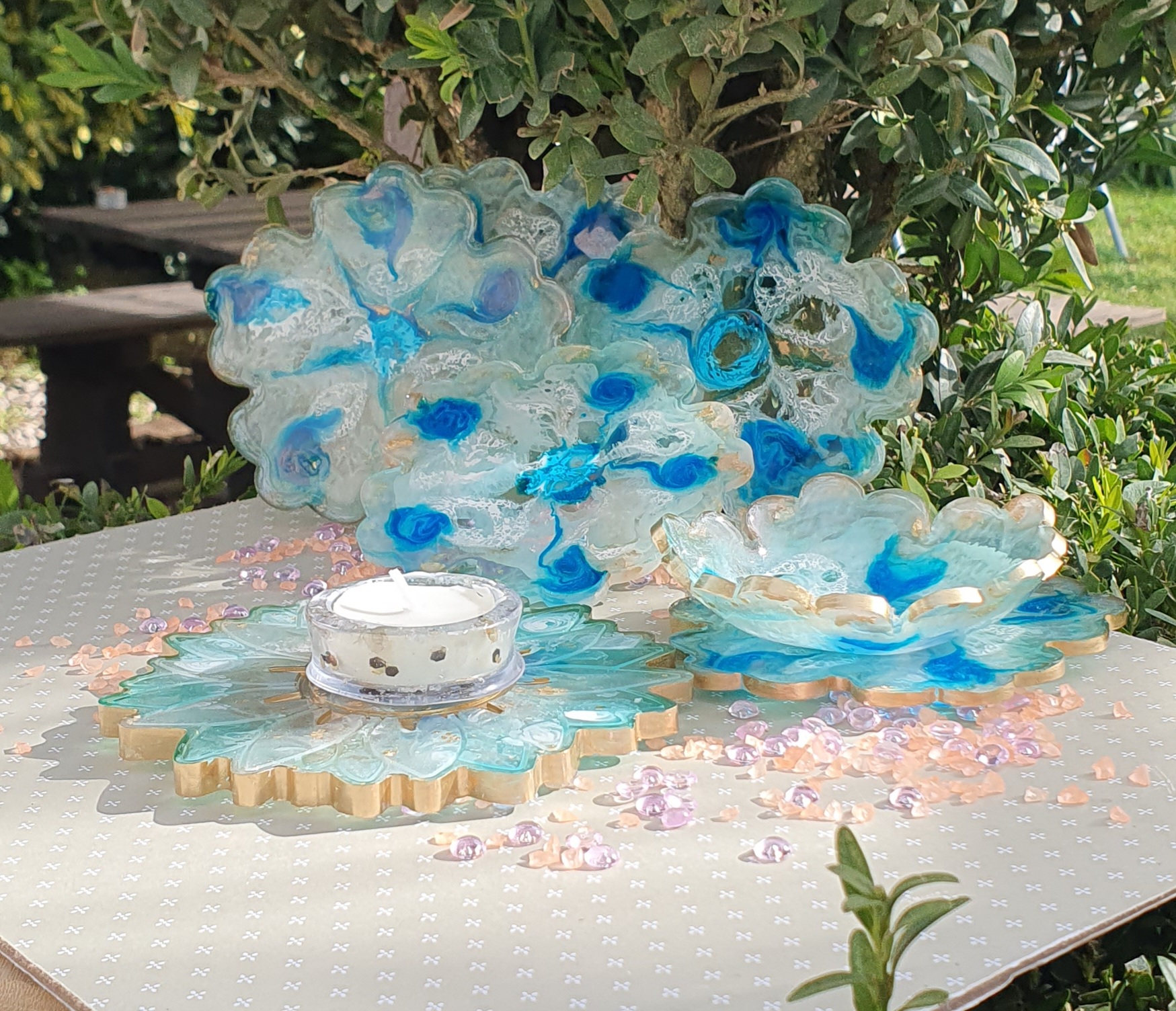 Conjunto 4 porta copos tons azul + 4 tons verde