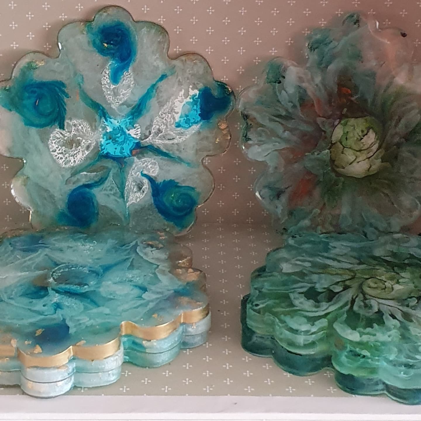 Conjunto 4 porta copos tons azul + 4 tons verde 