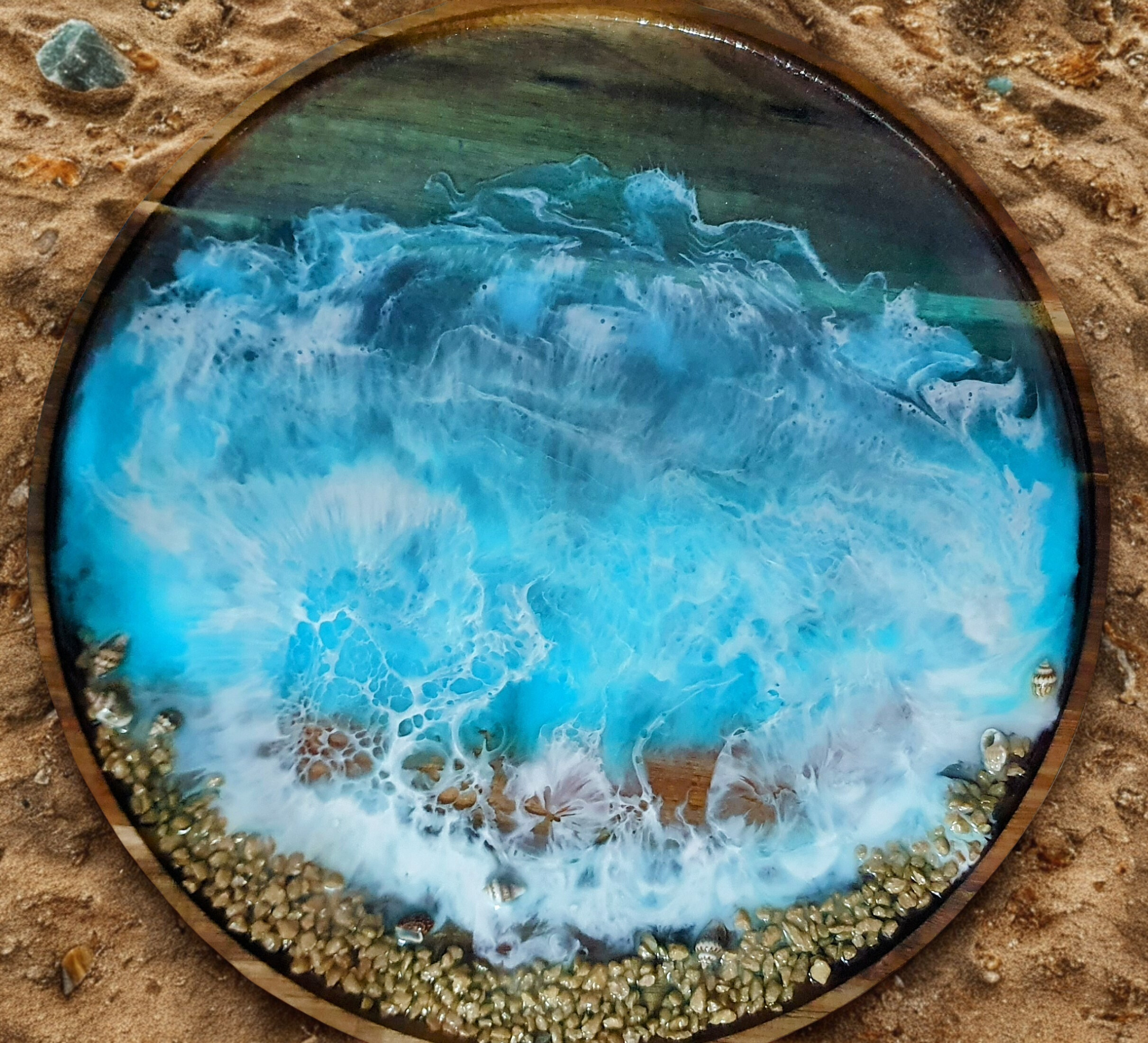 Bandeja de resina com arte oceânica