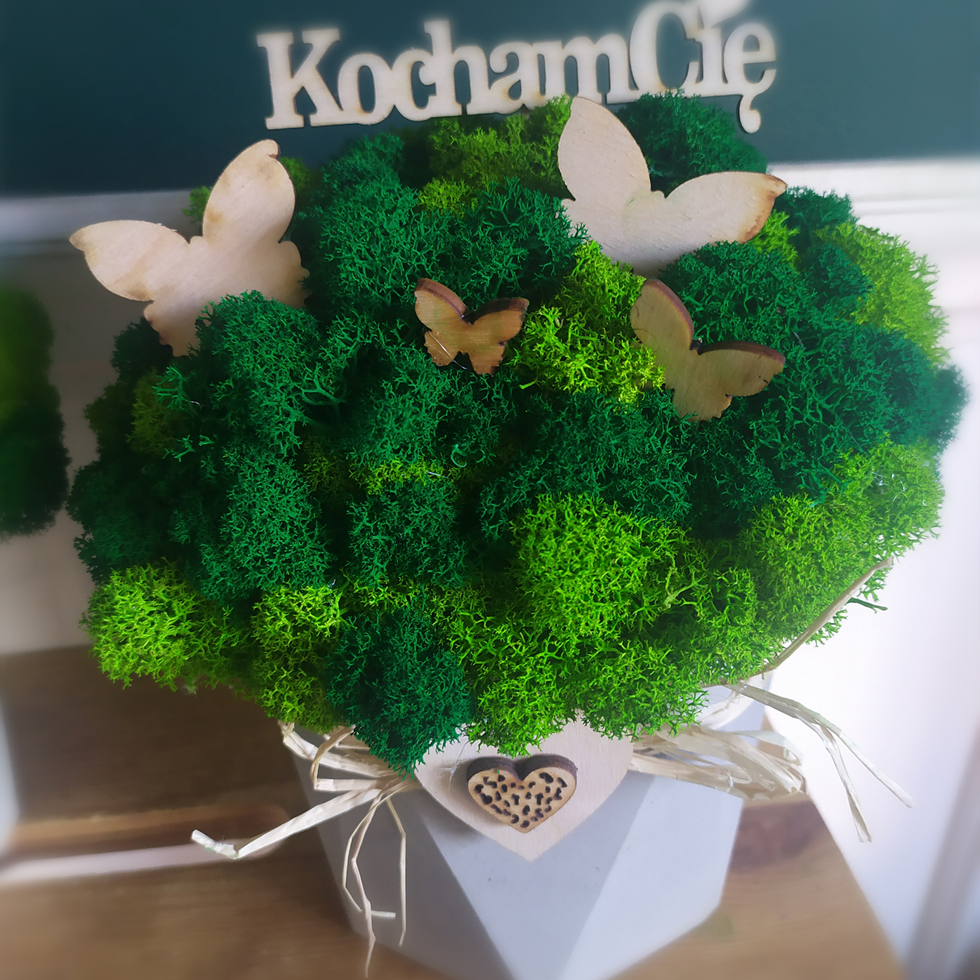 Doniczka betonowa Hexagon z mchem chrobotkiem