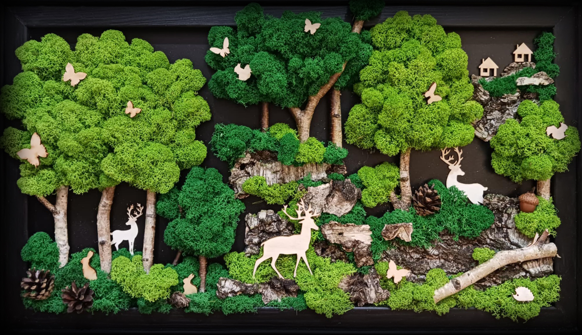 Obraz 60x40, duża kompozycja LAS z mchem chrobotkiem PREMIUM