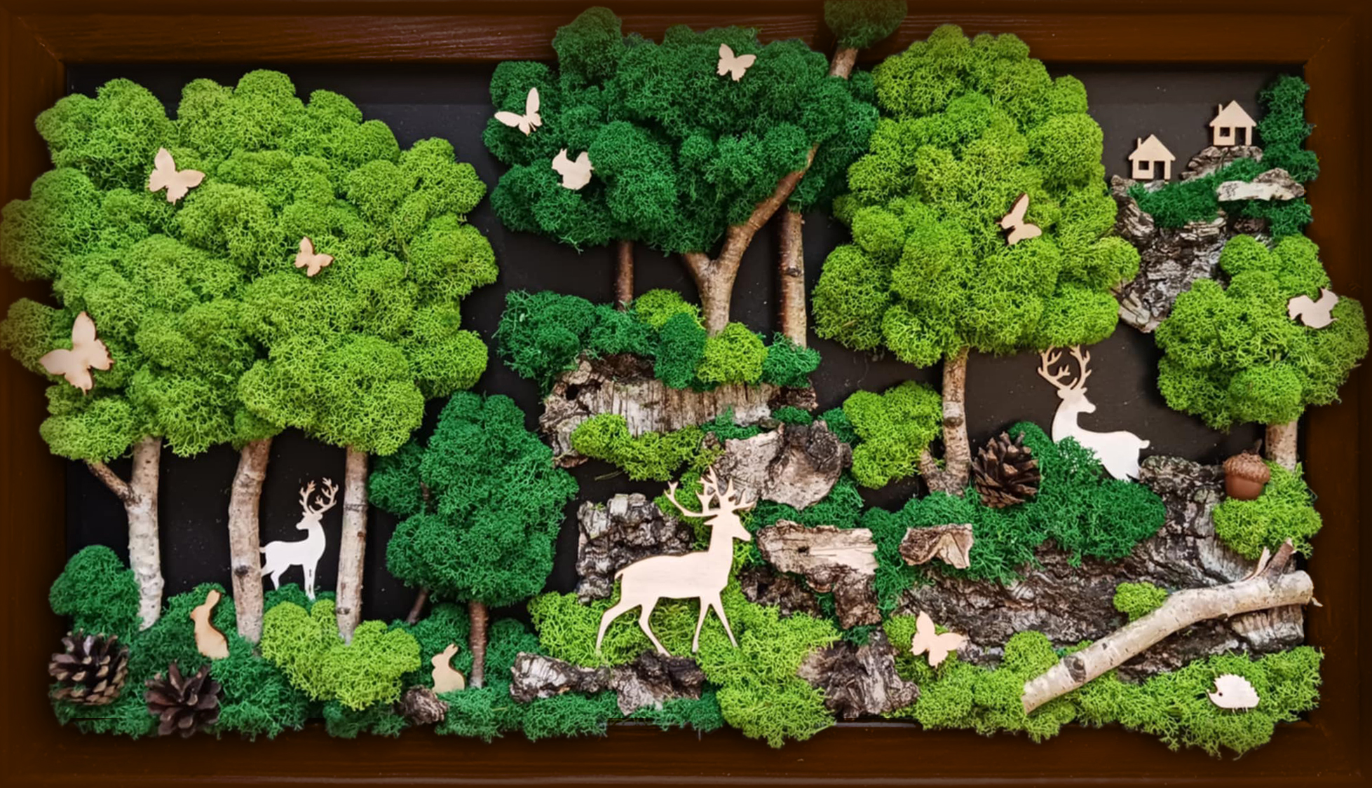 Obraz 60x40, duża kompozycja LAS z mchem chrobotkiem PREMIUM