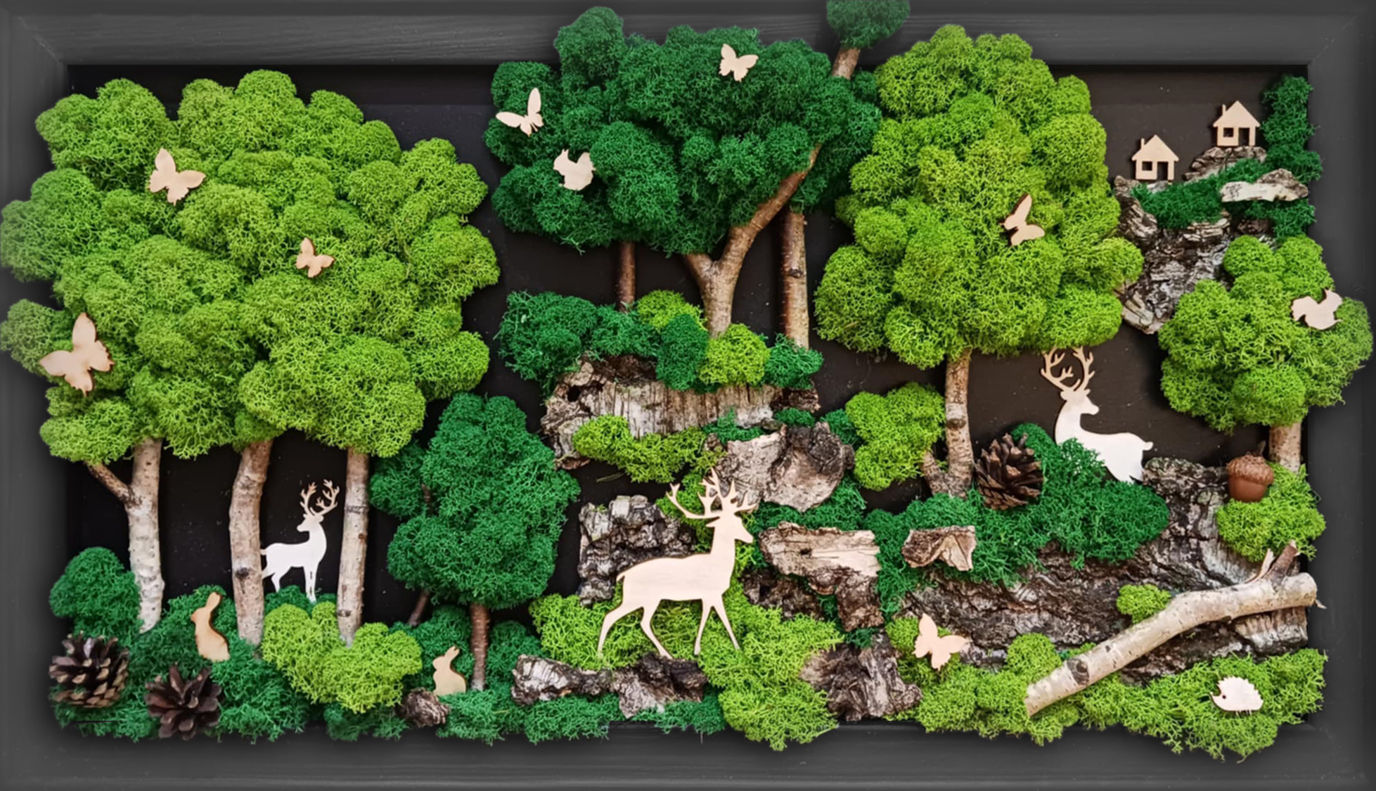 Obraz 60x40, duża kompozycja LAS z mchem chrobotkiem PREMIUM