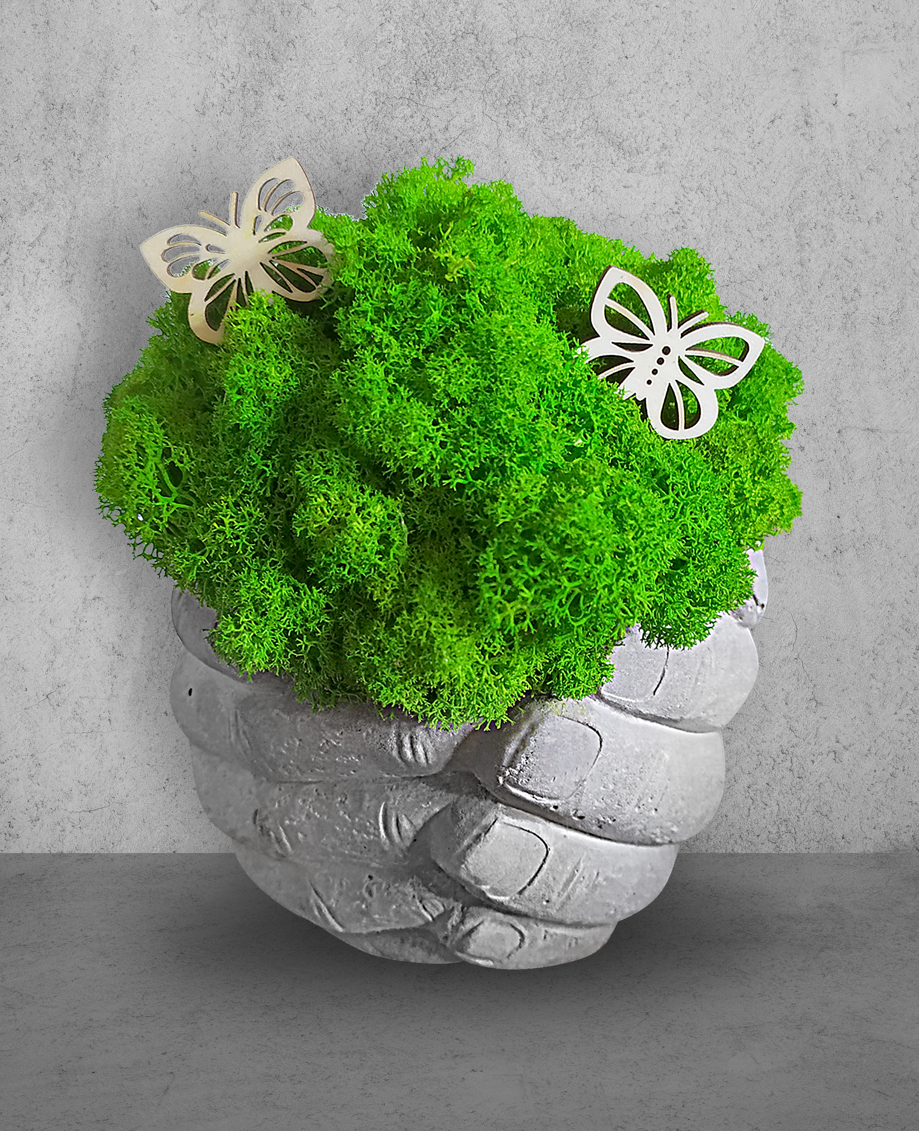 Doniczka betonowa Ręce z mchem chrobotkiem