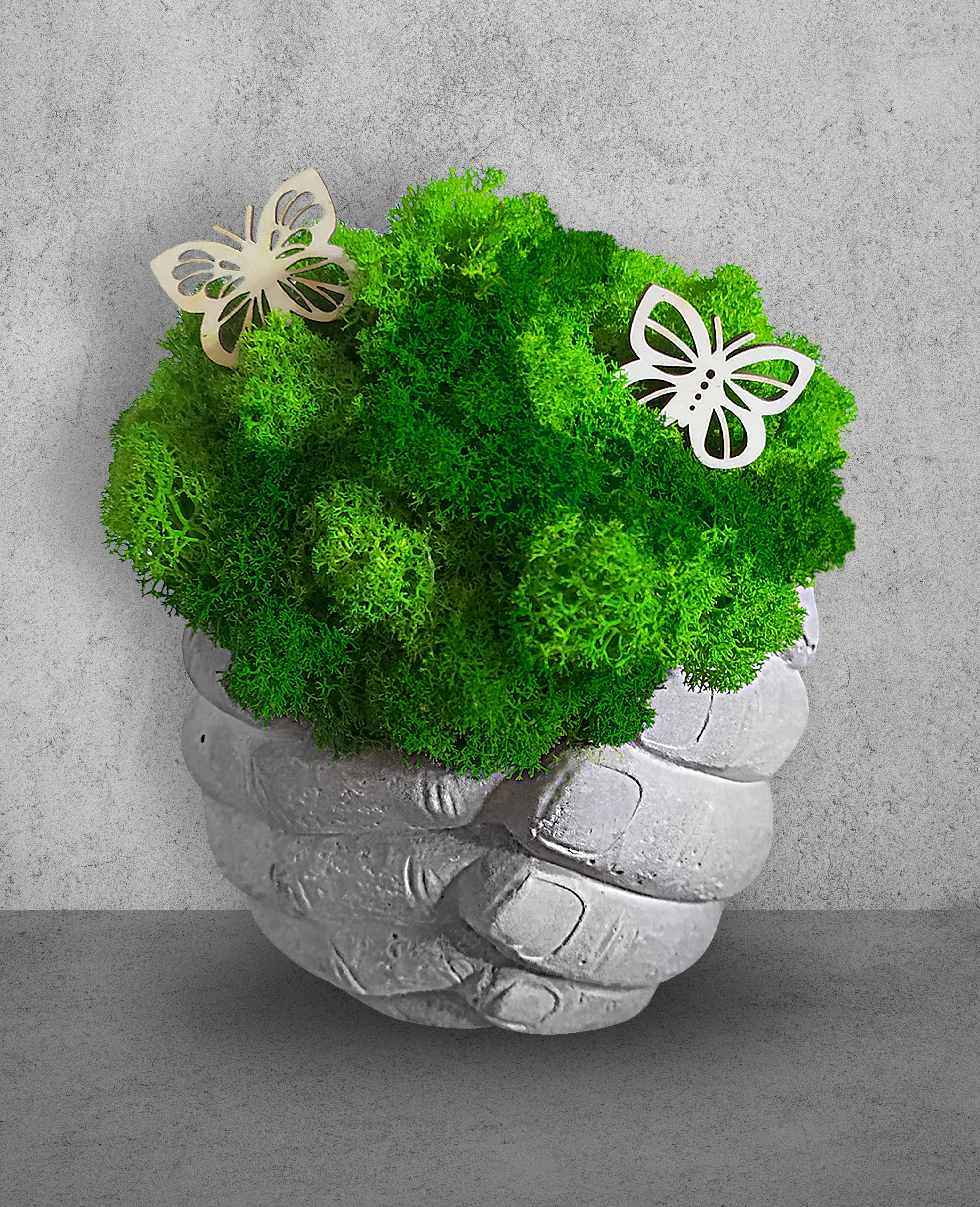 Doniczka betonowa Ręce z mchem chrobotkiem