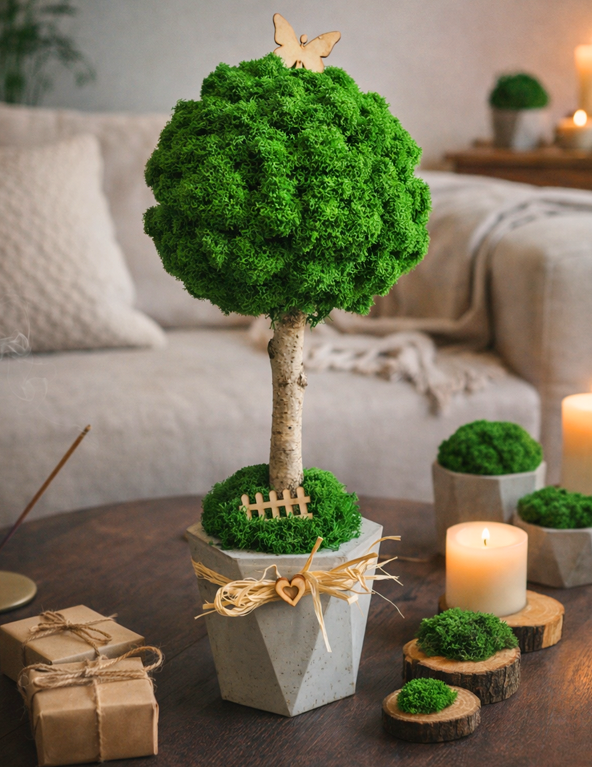 Duże drzewko z mchu w betonowej donicy Heksagon