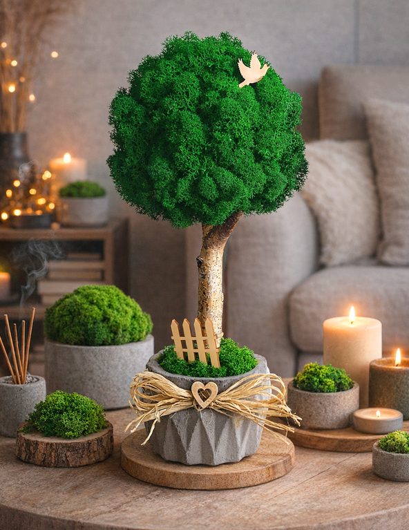 Drzewko z mchu w doniczce betonowej - Geometric