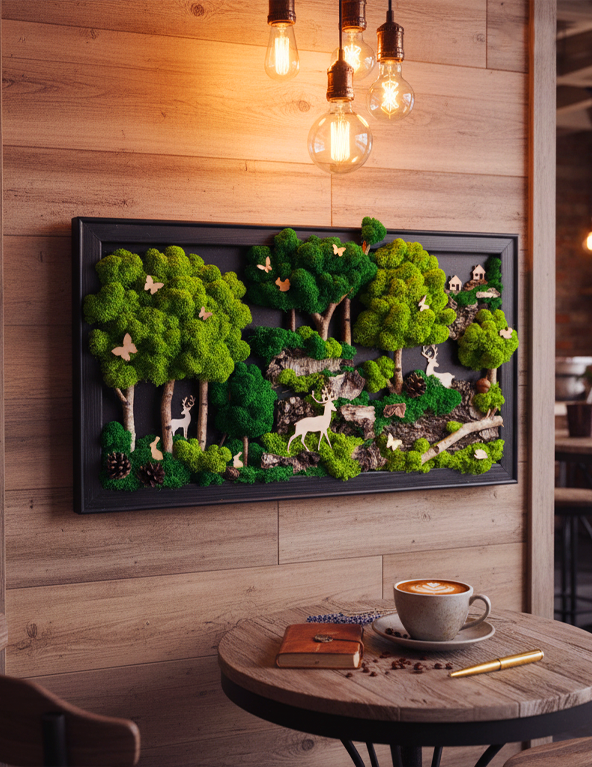 Obraz 60x40, duża kompozycja LAS z mchem chrobotkiem PREMIUM