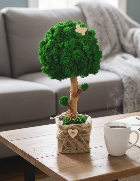 Drzewko z mchu w kwadratowej doniczce