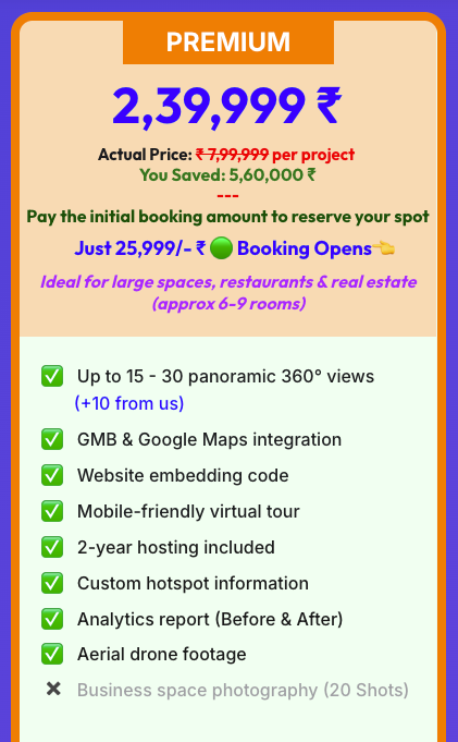 360° Virtual Tour Packages & Booking Options (Compare All 3 Core Packages, Pricing & Booking Options)