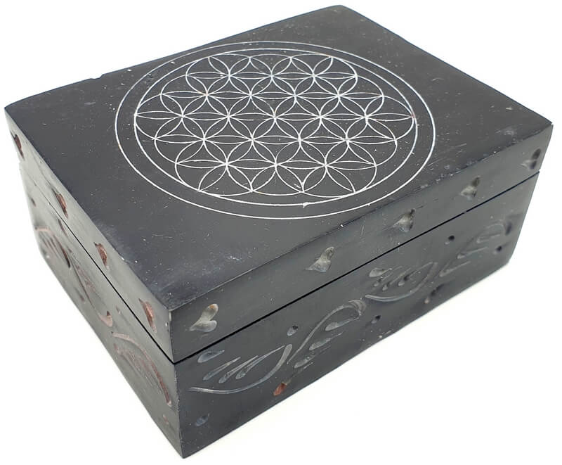 Boîte à Bijoux Pierre Rectangle Fleur de Vie 10cm