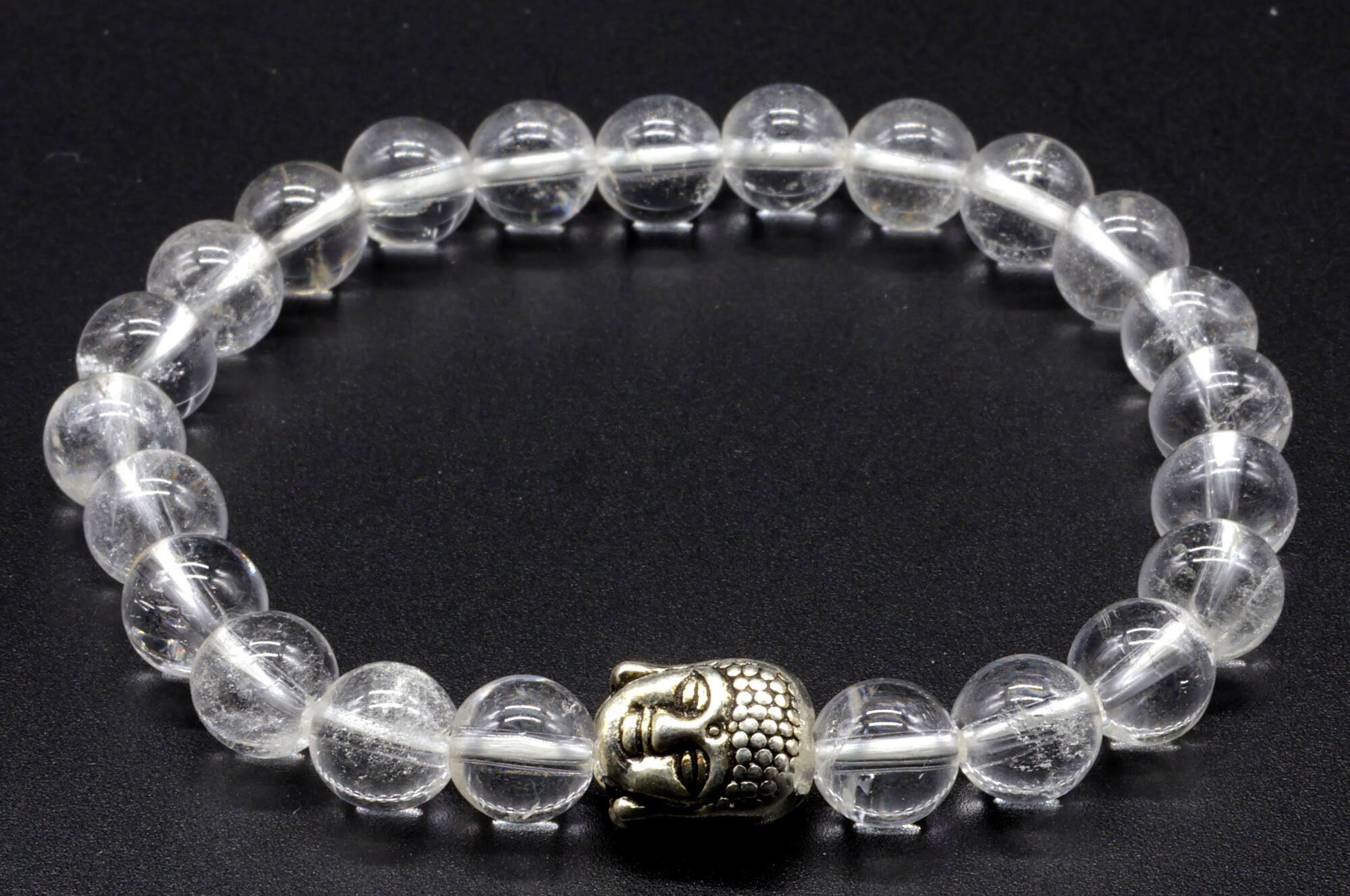 Bracelet Cristal de Roche & Bouddha perles 8mm