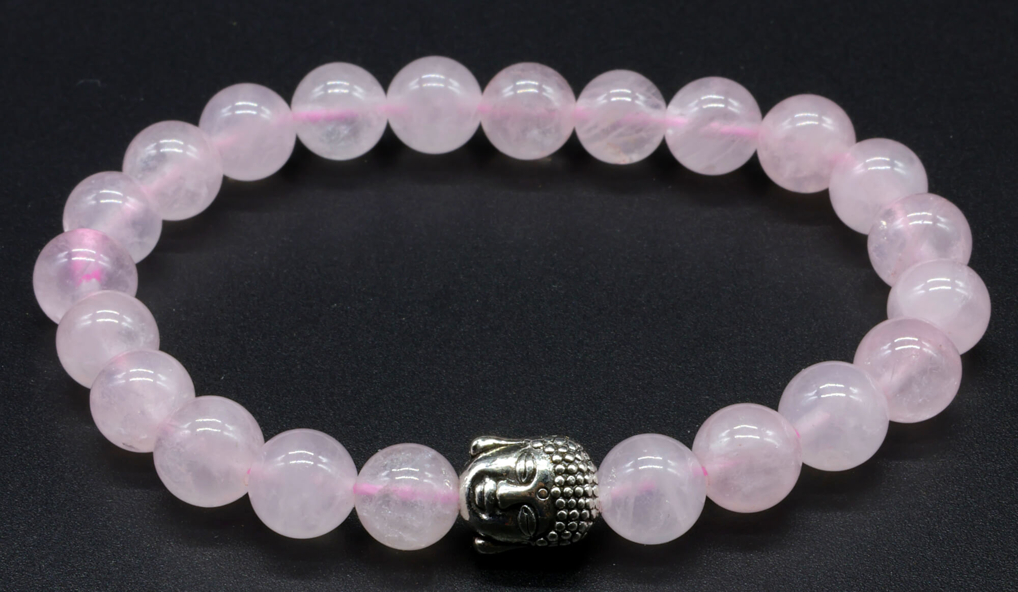 Bracelet Quartz Rose & Bouddha perles 8mm