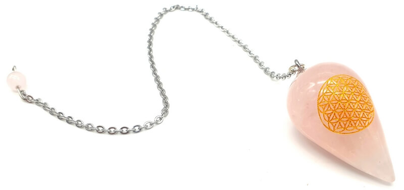 Pendule Gravé Fleur de Vie 4cm - Quartz Rose