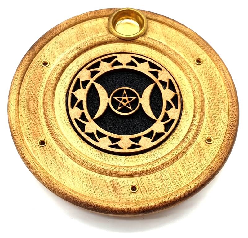 Porte-Encens Bois Rond Triple Lune 10cm