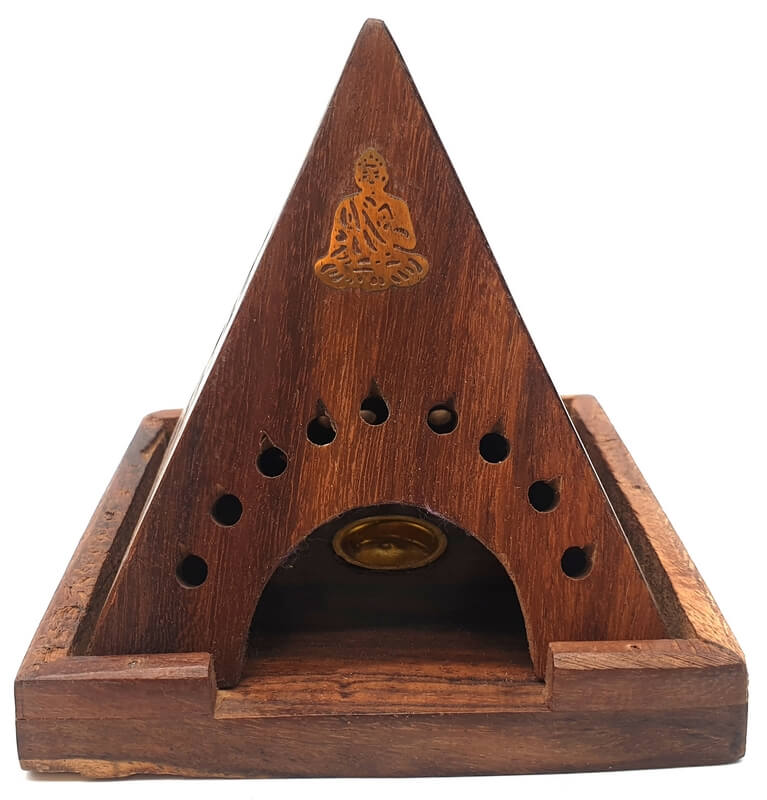 Porte-Encens Bois Pyramide Bouddha 10cm pour cônes