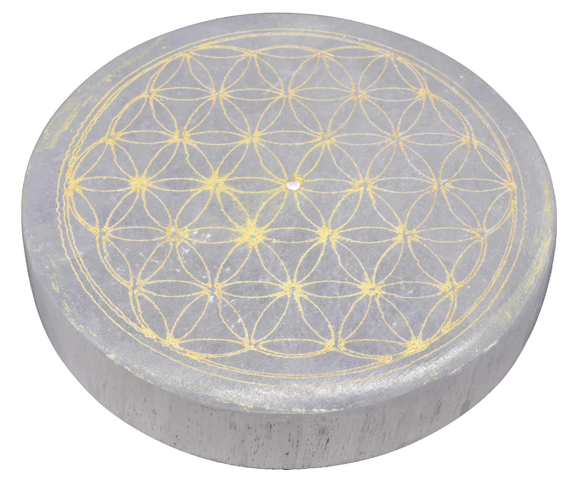 Porte-Encens Sélénite Fleur de Vie Doré 10cm