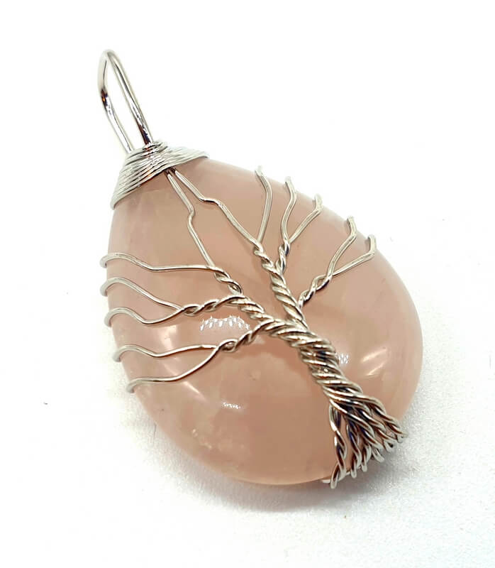 Pendentif Arbre de Vie - Quartz Rose