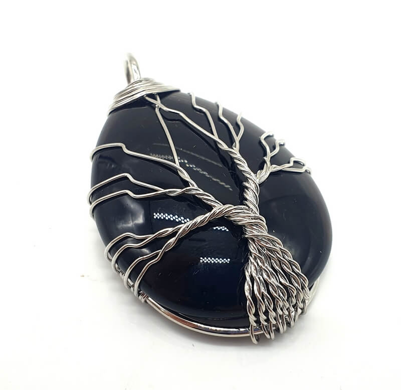 Pendentif Arbre de Vie - Obsidienne Noire