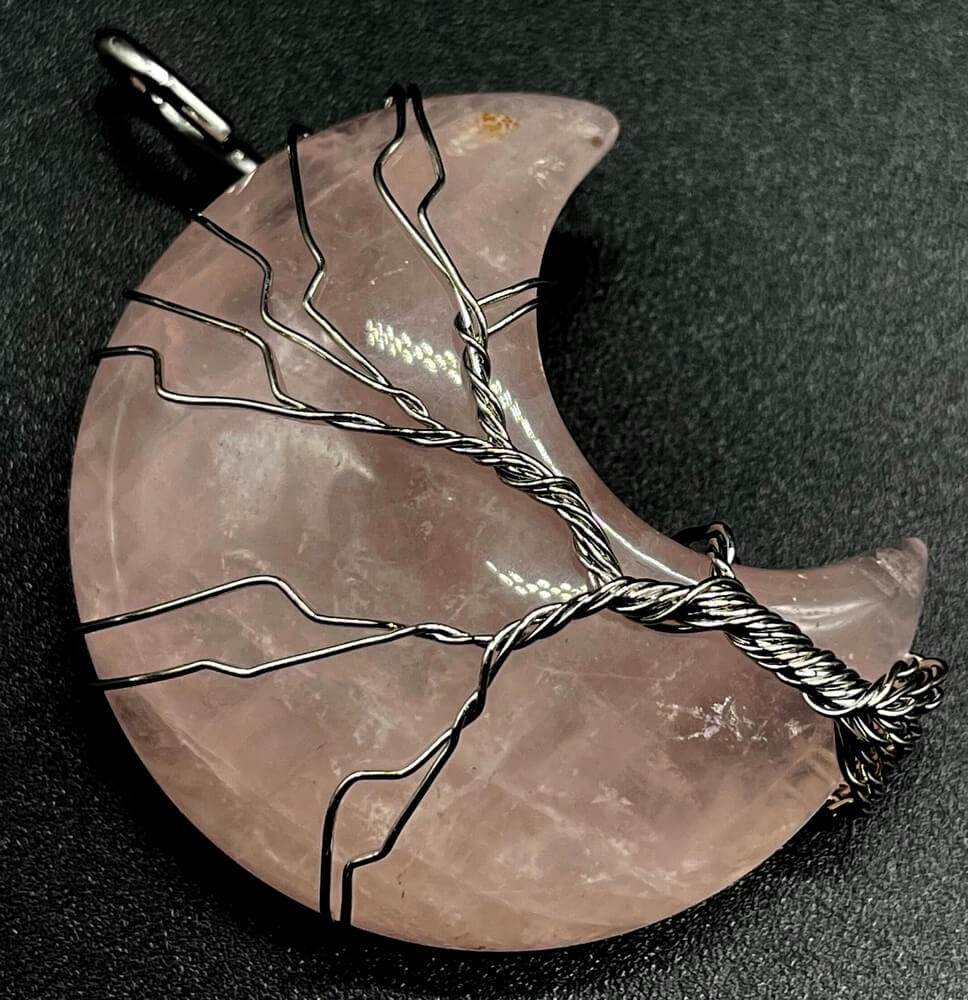Pendentif Lune Arbre de Vie - Quartz Rose 