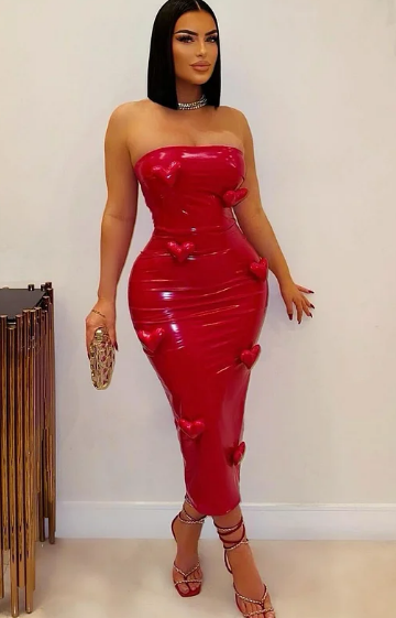 Red Strapless Dress with Heart Accents