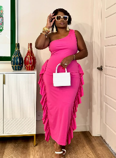Elegant Fuchsia Ruffle Dress