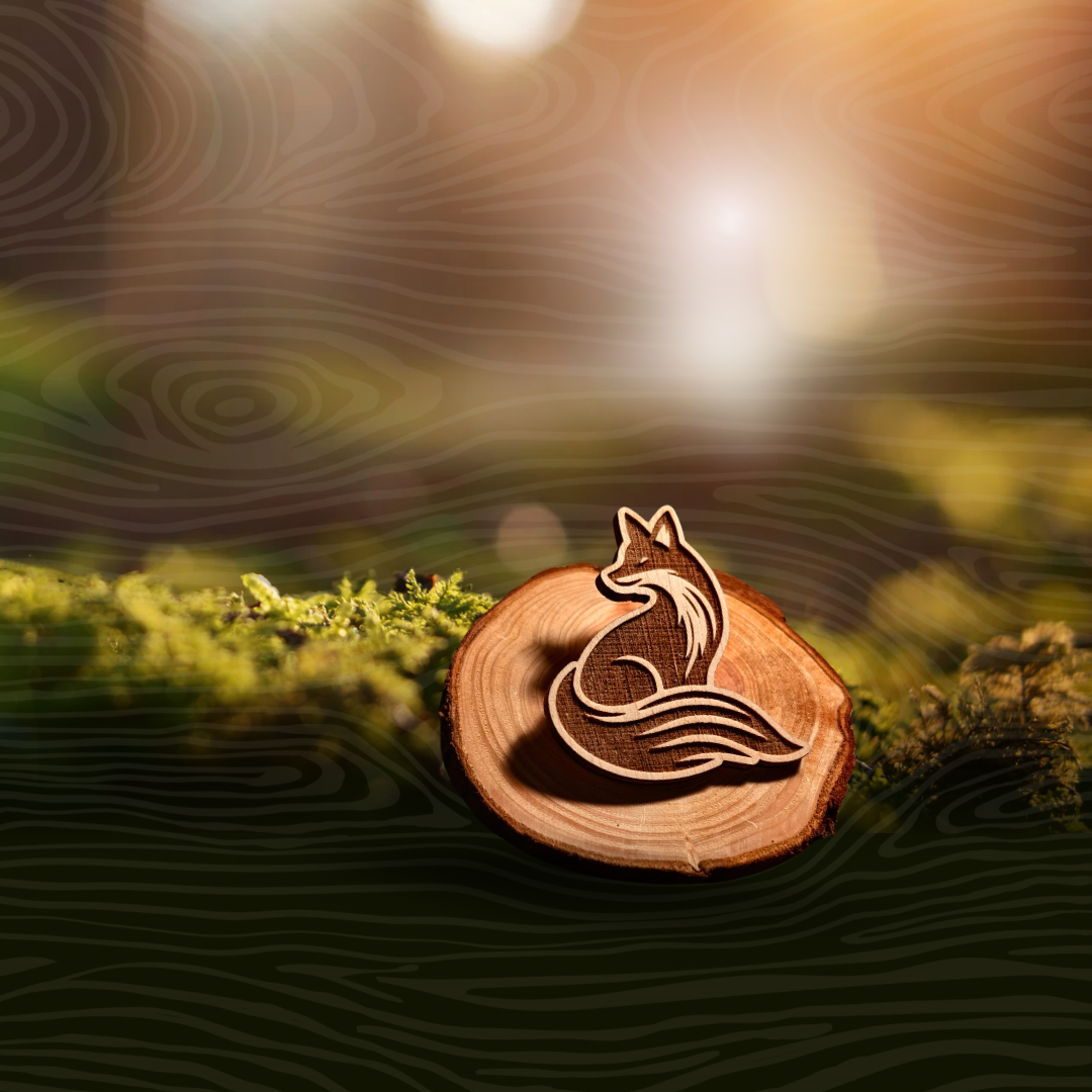 Medinė graviruota lapės sagė – gamtos įkvėpta elegancija