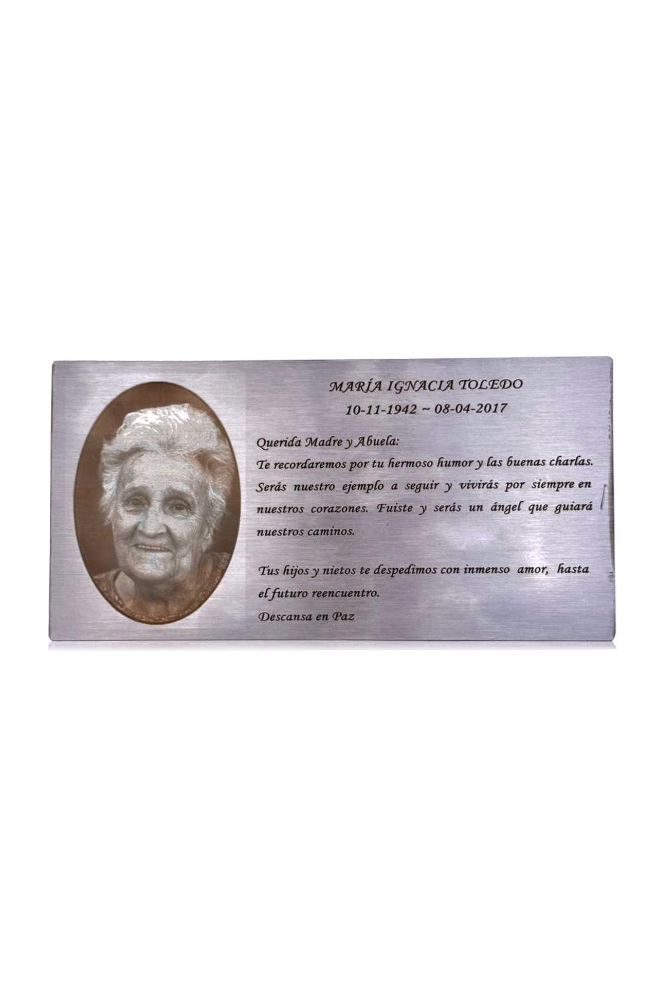 Placa Fúnebre Con Foto - Cementerio - Lápida / Nicho