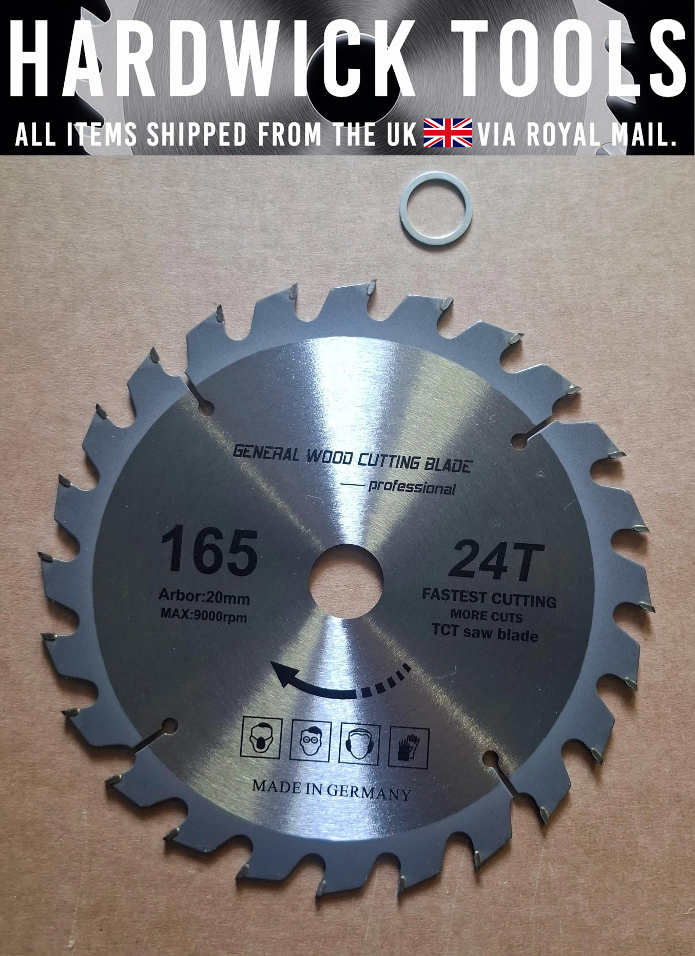 165mm Circular Saw Blade – 20mm Bore – 24 Teeth (TCT) – Made in Germany
