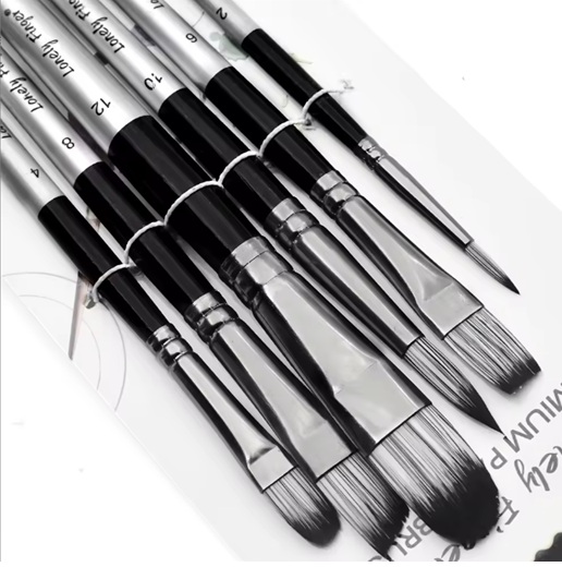 6 PCS Silver Mix Premium Watercolor Paint Brush Set – Nylon Tip Artist Brushes with Silver Wooden Handles for Painting, School, Art & Craft Projects