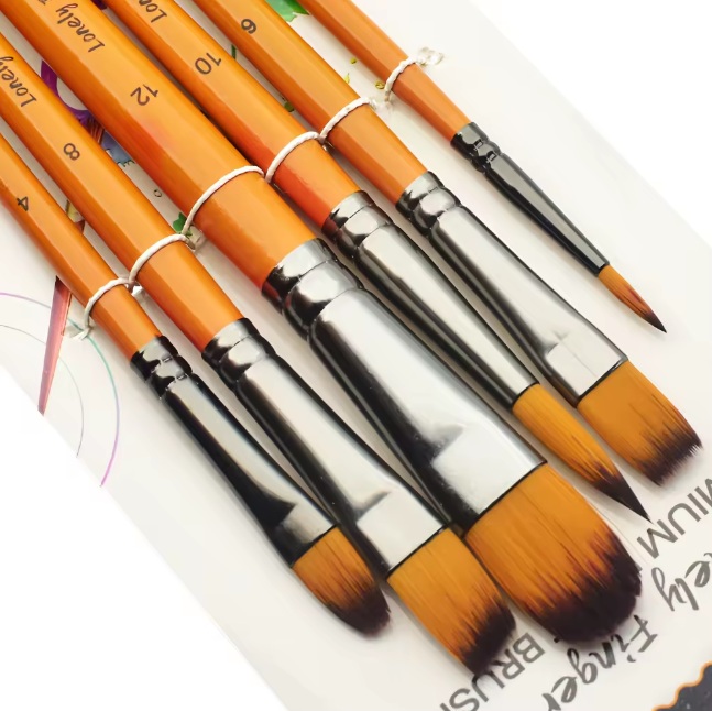 6 PCS Orange Mix Premium Watercolor Paint Brush Set – Nylon Tip Artist Brushes with Orange Wooden Handles for Painting, School, Art & Craft Projects