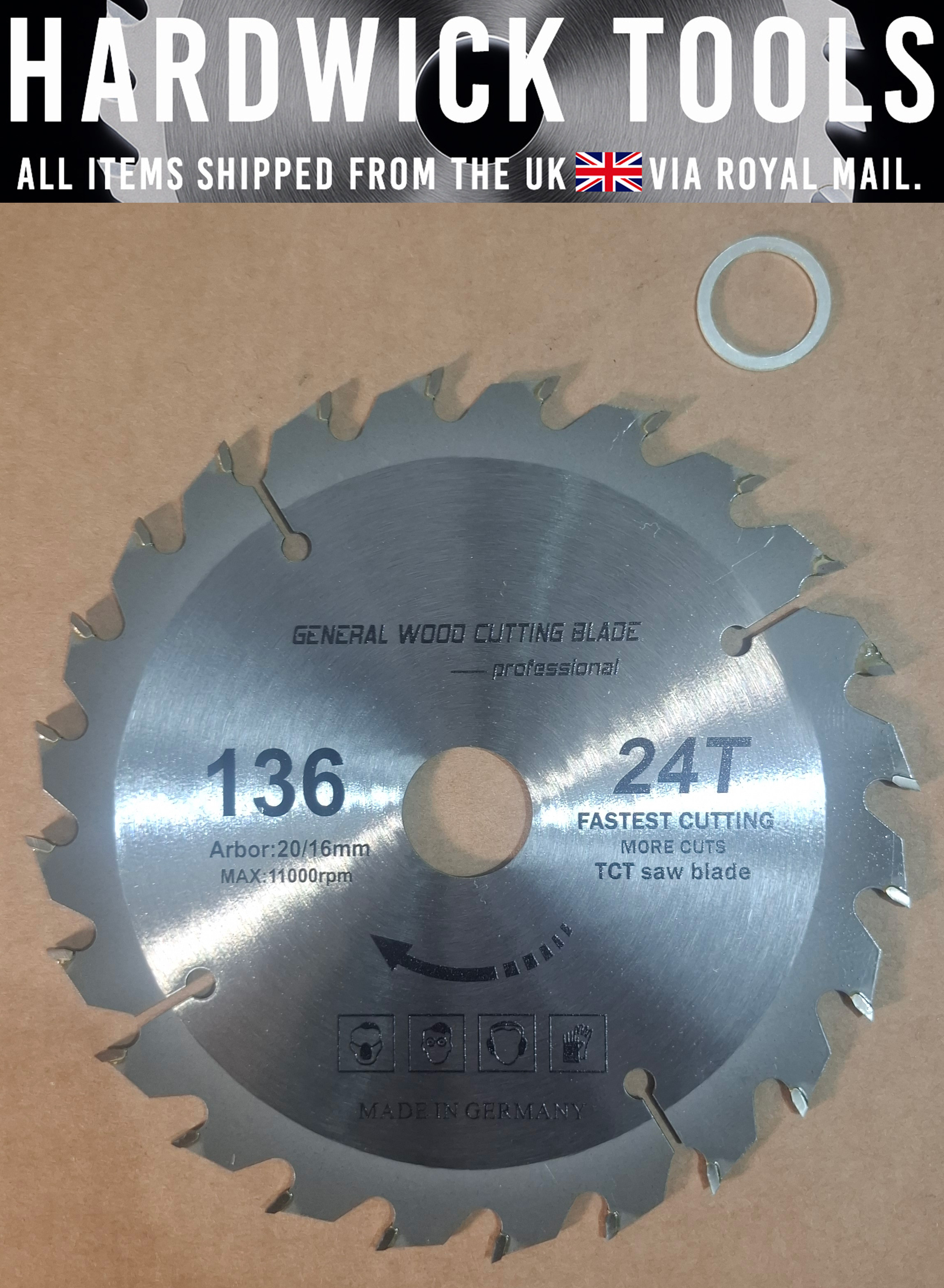 136mm Circular Saw Blade – 20mm Bore – 24 Teeth (TCT) – Made in Germany